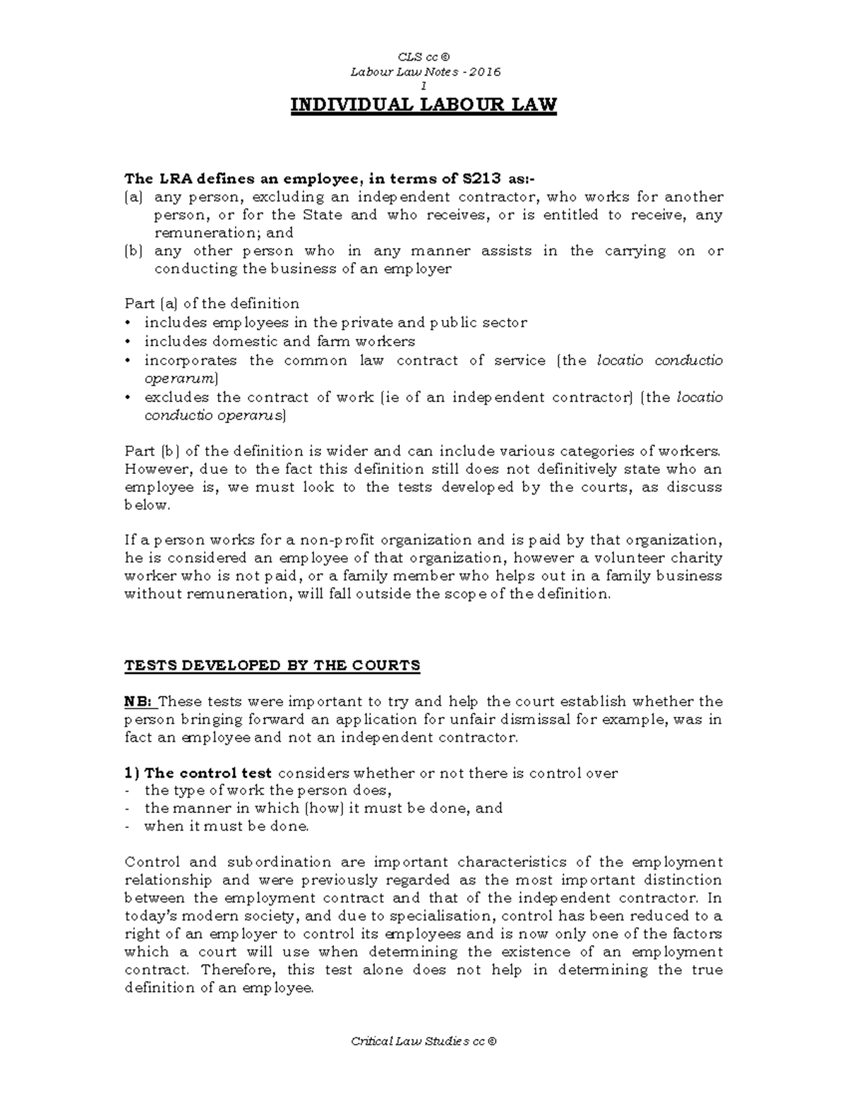 Labour Law Summary Notes (Law 101): Key Concepts & Definitions - Studocu