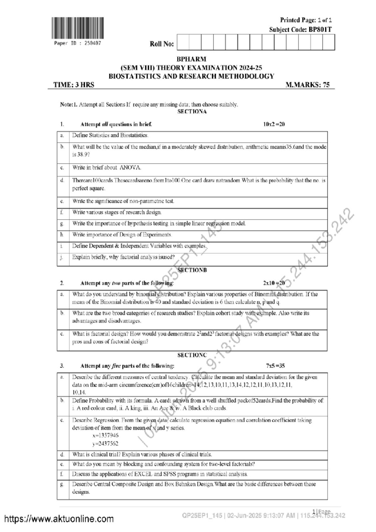BPharm 8 Sem Biostatistics & Research Methodology BP801T Exam Notes ...