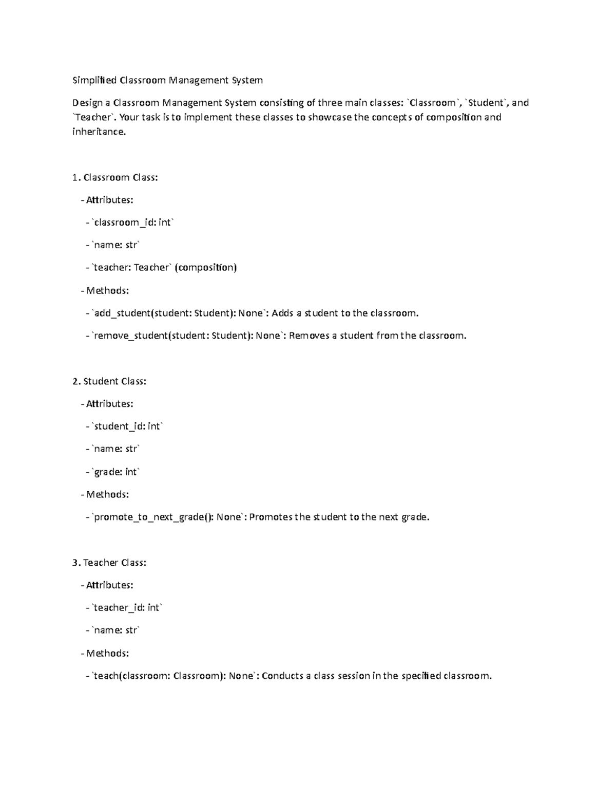 CS101: Classroom Management System Design and Implementation - Studocu