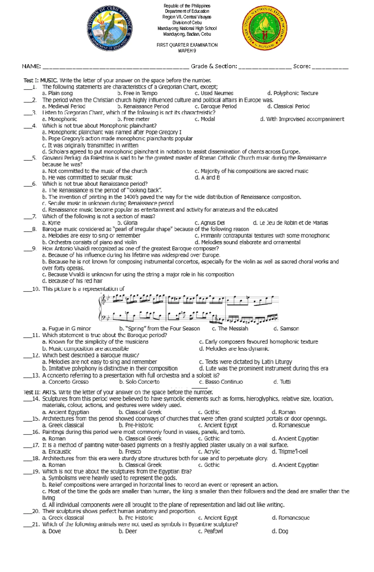 Math 9 - 2nd Quarter Summative Test Examination Review - Studocu