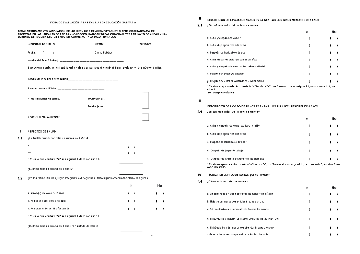 Ficha de Evaluación Familiar en Educación Sanitaria - Huánuco - Document Preview
