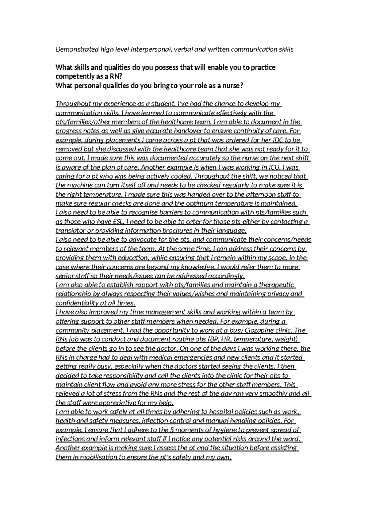 Final NEW GRAD QS - Essential Communication & Nursing Skills - Document Preview