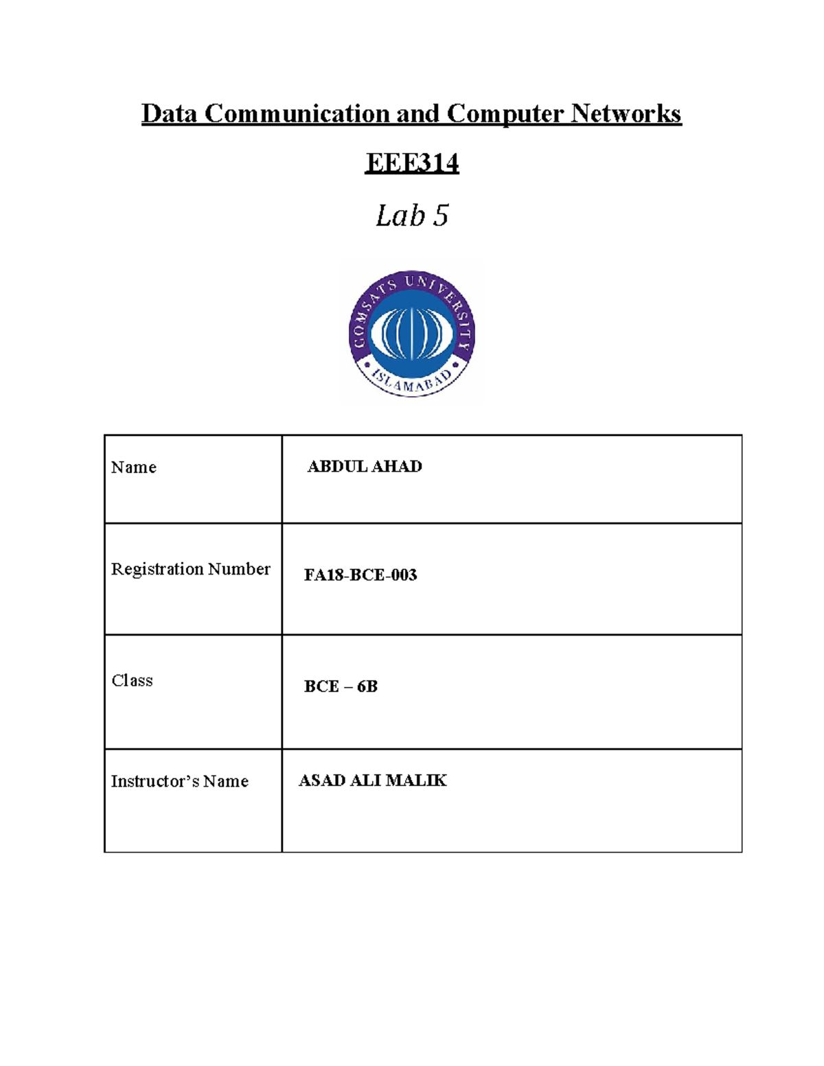 DCCN LAB REPORT 5 complete - Data Communication Networks - CUI - Studocu
