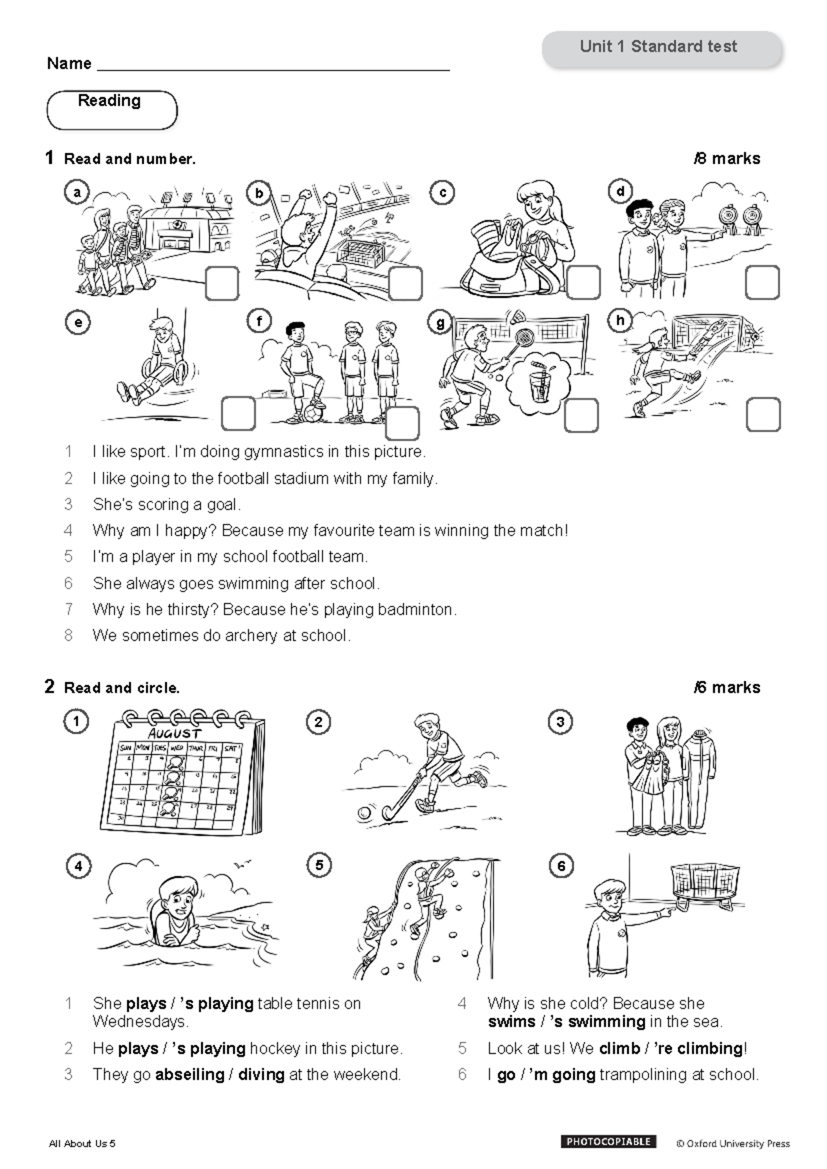01 AAU Level 5 Unit 1 Standard Test: All About Us 5 Activities - Studocu