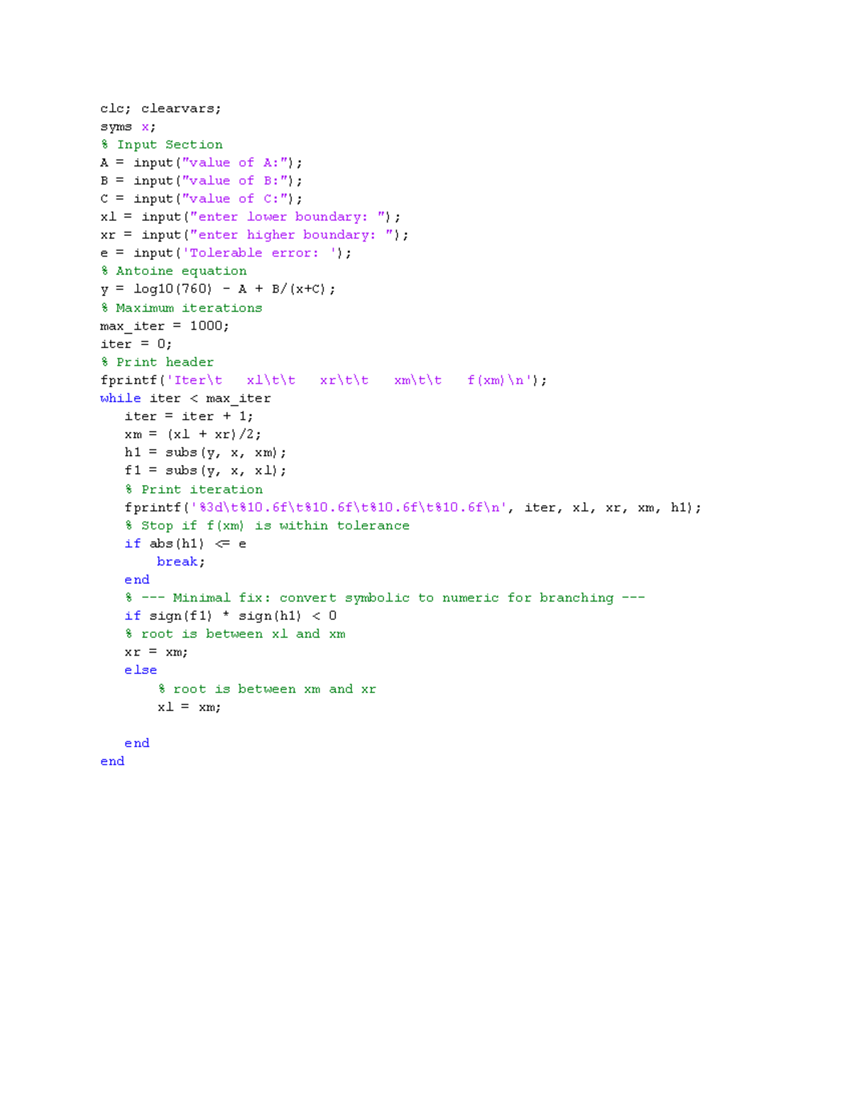Cn2103 Homework 04: MATLAB Code for Antoine Equation Root Finding - Studocu