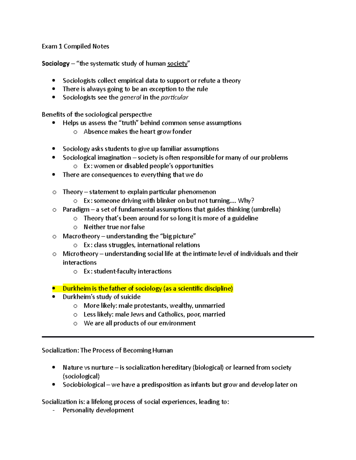 Sociology 101: Exam 1 Compiled Notes - Perspectives & Concepts - Studocu