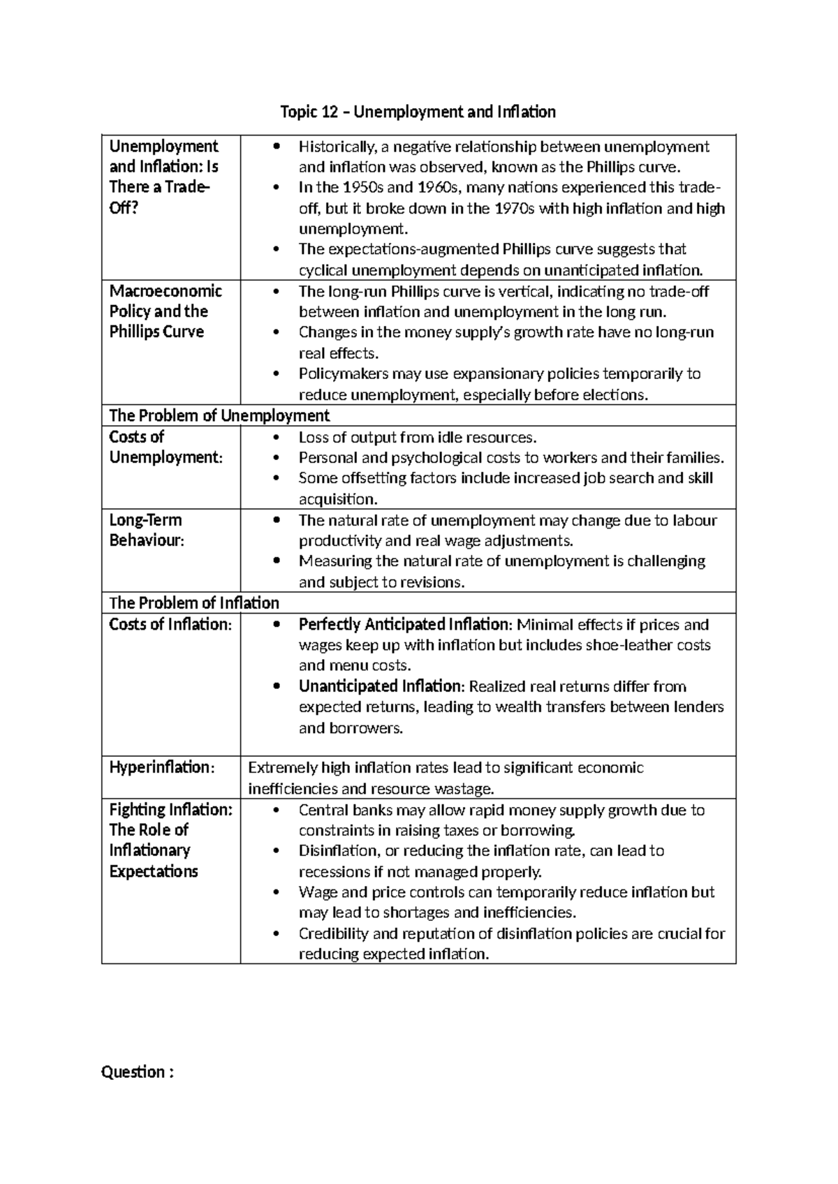 Unemployment and Inflation - Topic 12 – Unemployment and Inflation ...