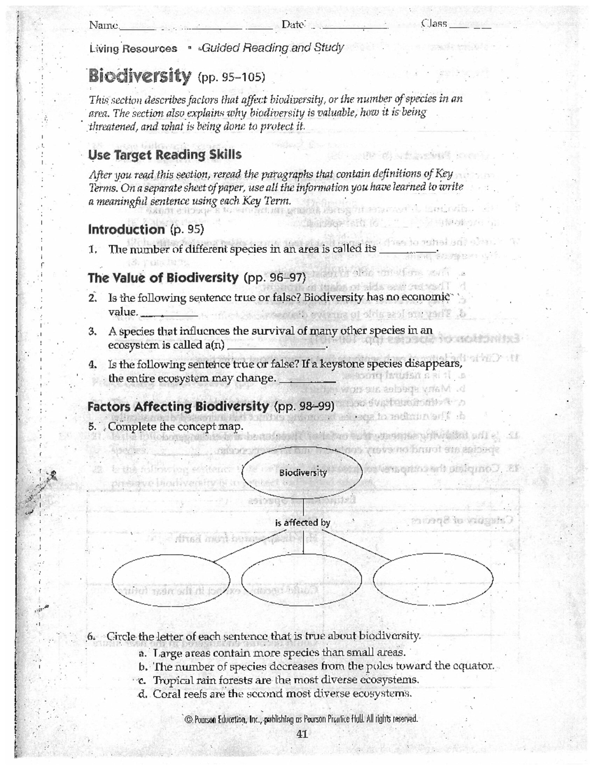 Kallie Jarnagin - WKST Biodiversity (pg95-109) - Name Date Class Living ...