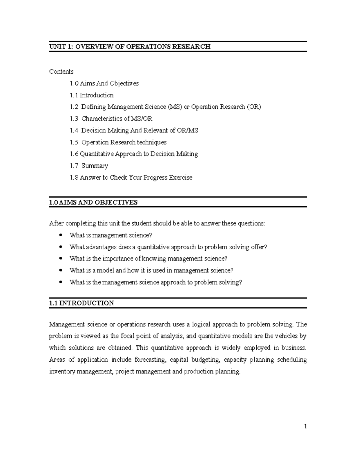 Unit 1 - Lecture notes 1 - UNIT 1: OVERVIEW OF OPERATIONS RESEARCHUNIT ...