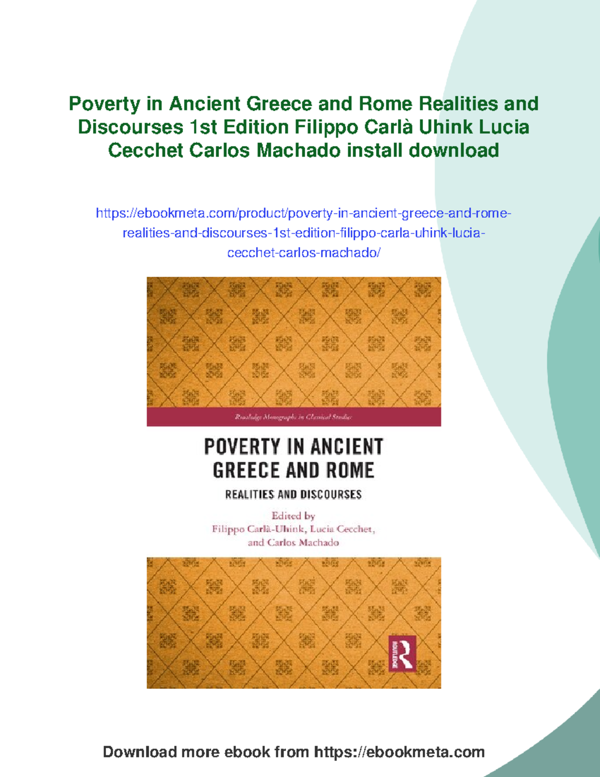 Poverty in Ancient Greece and Rome: Realities and Discourses (1st Ed ...