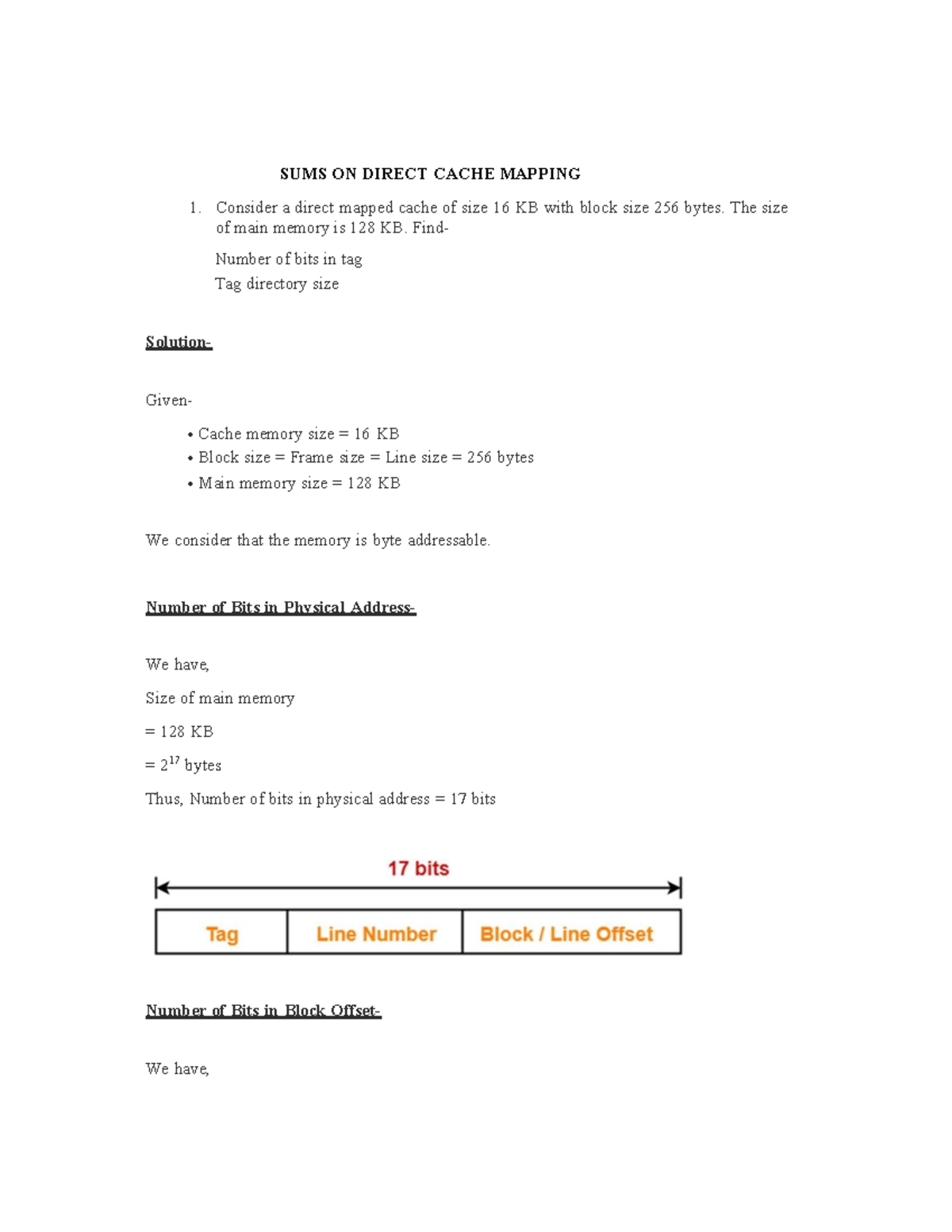 SUMS ON Direct Cache Mapping Analysis - CS101 Lecture Notes - Studocu