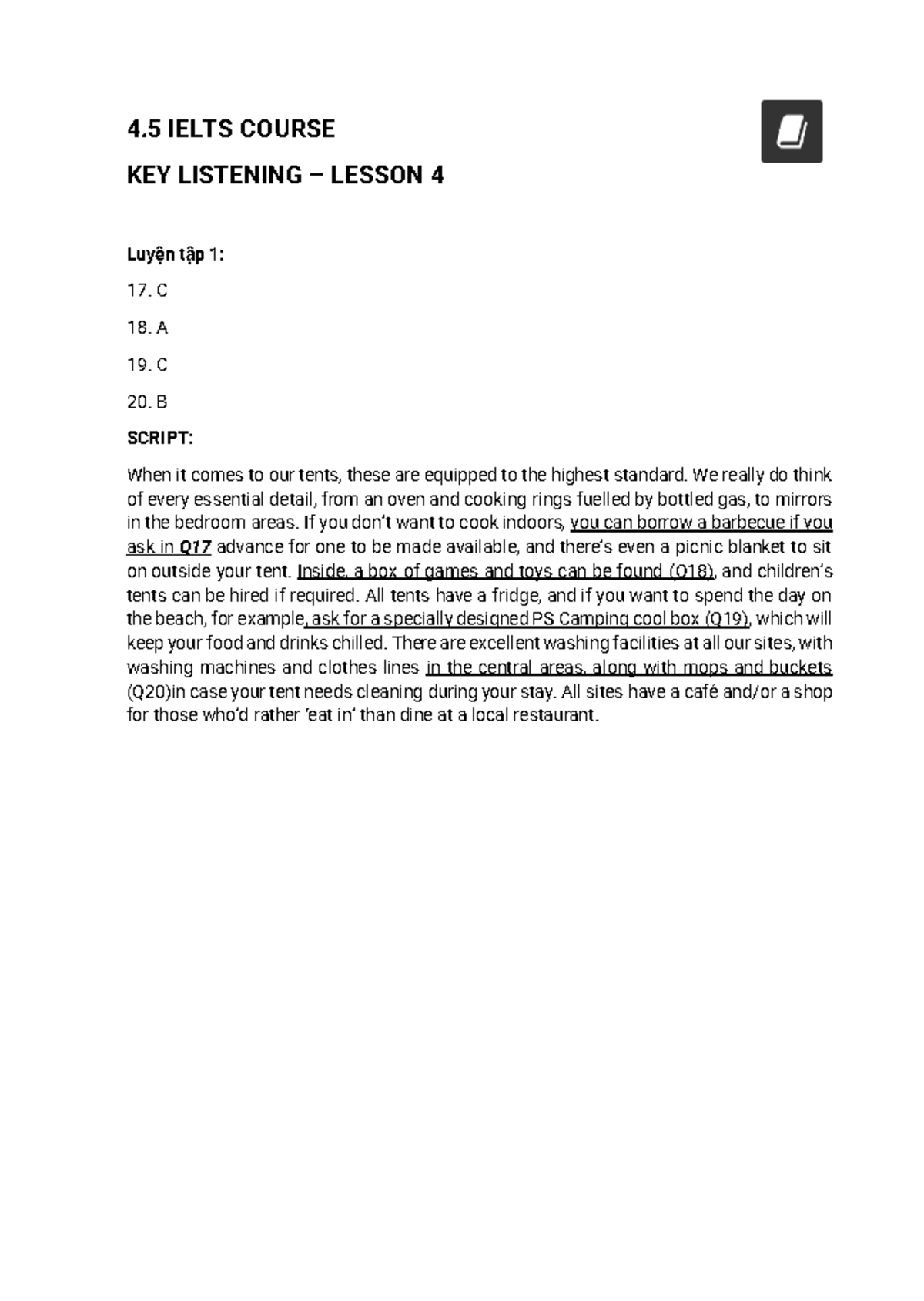 4.5 Ielts.Listening.Key 4 - 4 IELTS COURSE KEY LISTENING – LESSON 4 ...