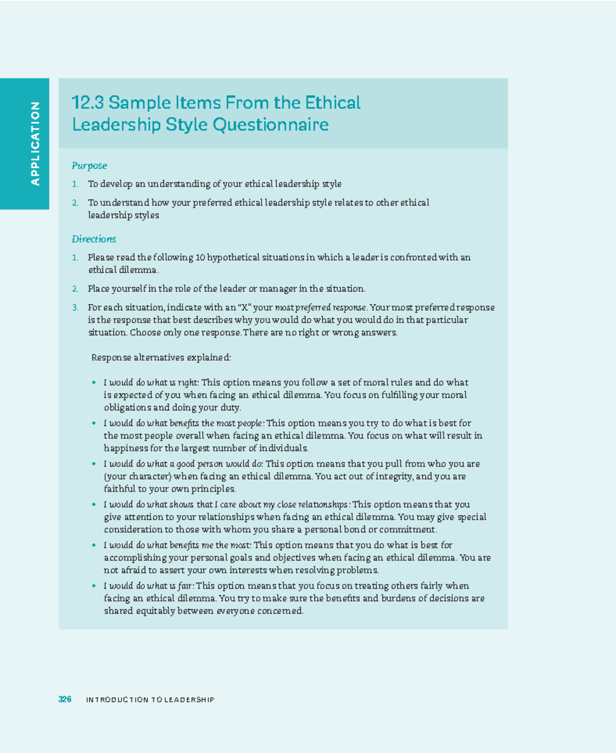 Chapter 12: Self-Assessment of Ethical Leadership Styles - Studocu