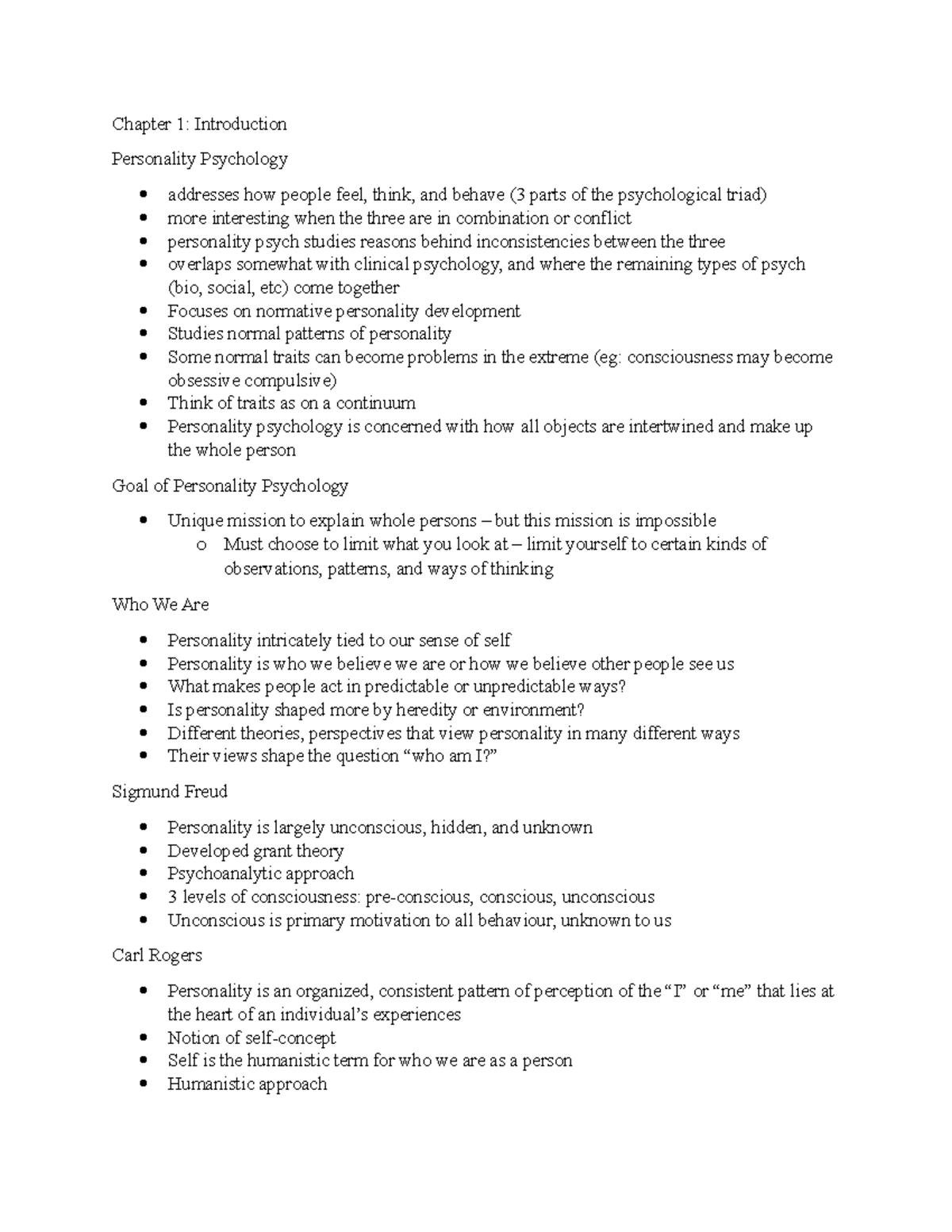 Chapter 1 Summary Notes - Personality Psychology Insights - Studocu