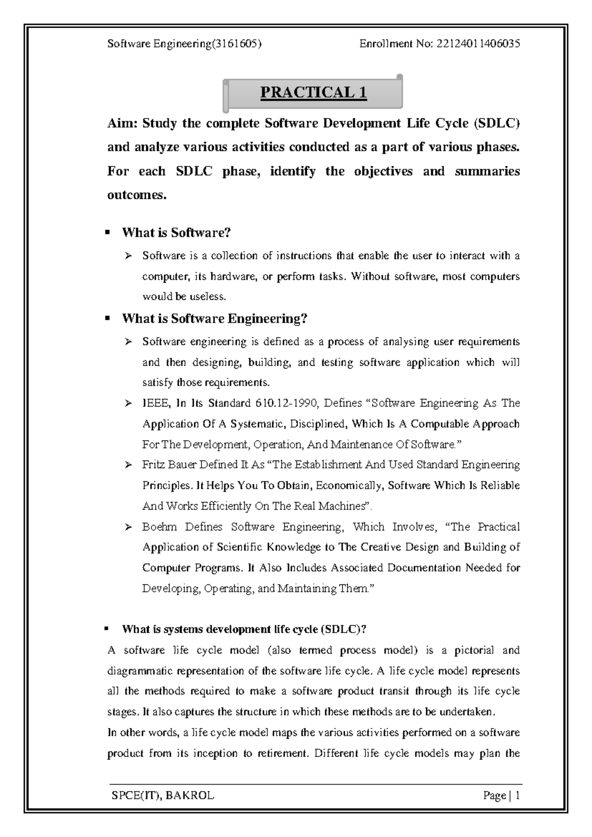 Software Engineering (3161605) Practical 1: Analyzing the SDLC Phases ...