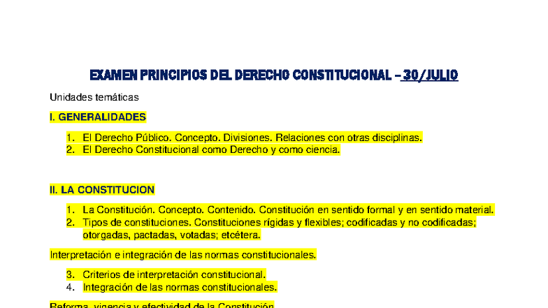Examen Final DERECHO CONSTITUCIONAL - Unidades Temáticas y Contenido ...