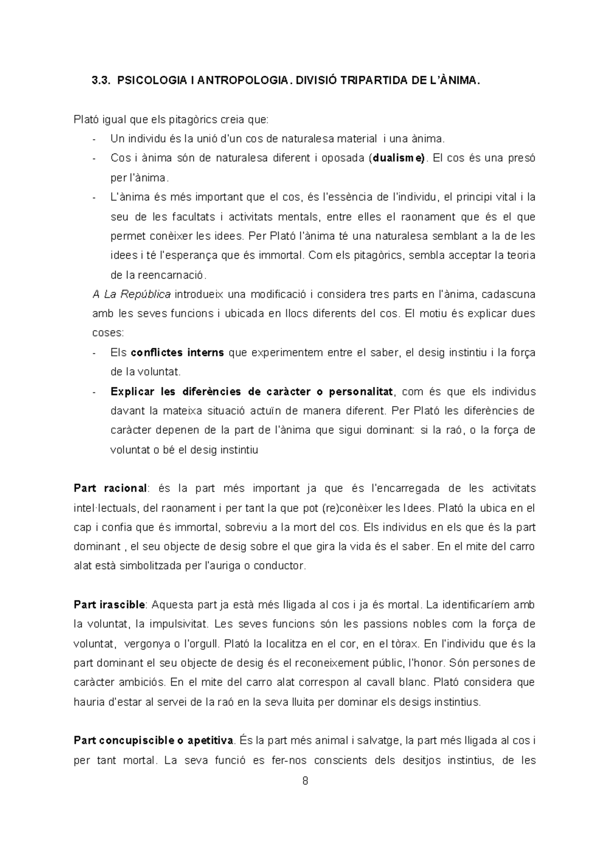 Notes sobre la divisió tripartida de l'ànima segons Plató (Psicologia ...