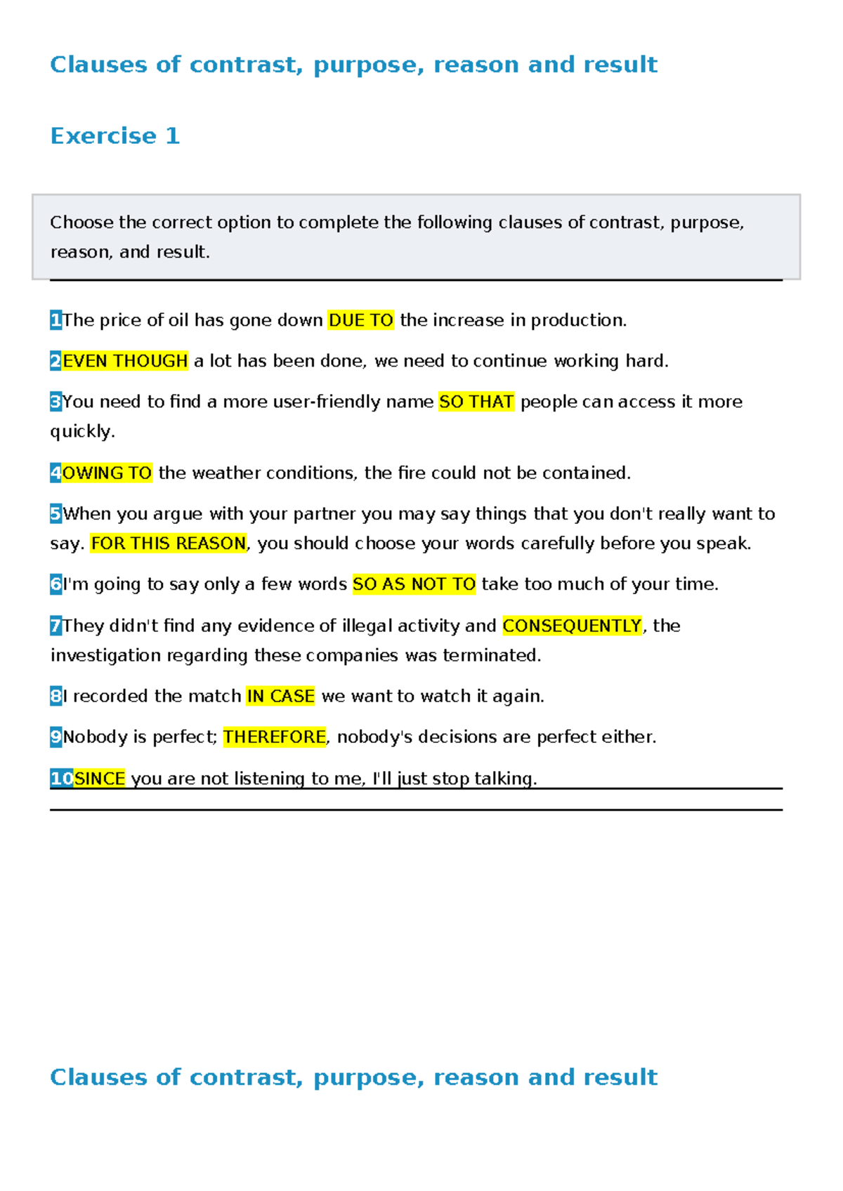 Discourse Markers: Clauses of Contrast, Purpose, Reason & Result ...