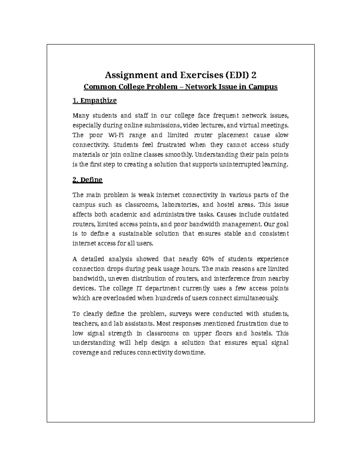 Assignment and Exercises (EDI) 2 - Solutions for Campus Network Issues ...