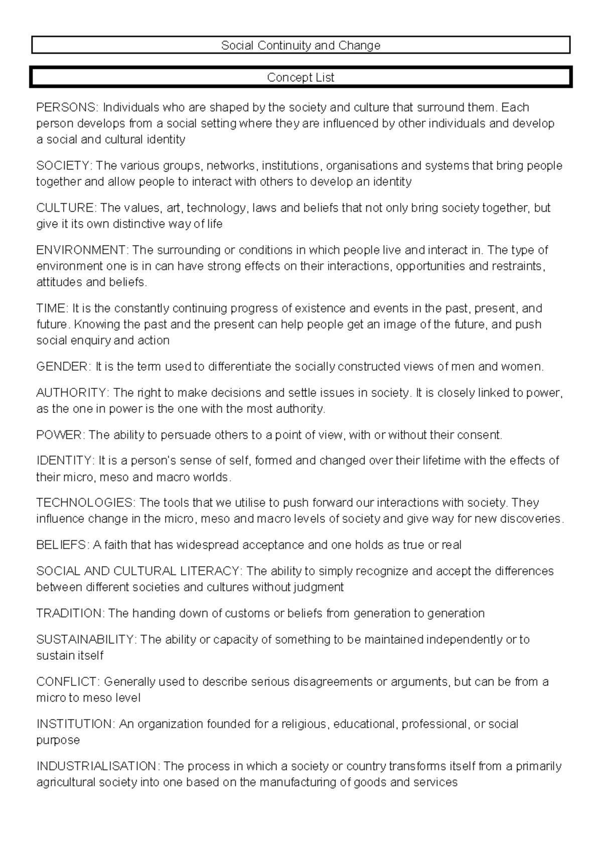 SOCIO 101: Exam Notes on Social Continuity and Change Concepts - Studocu