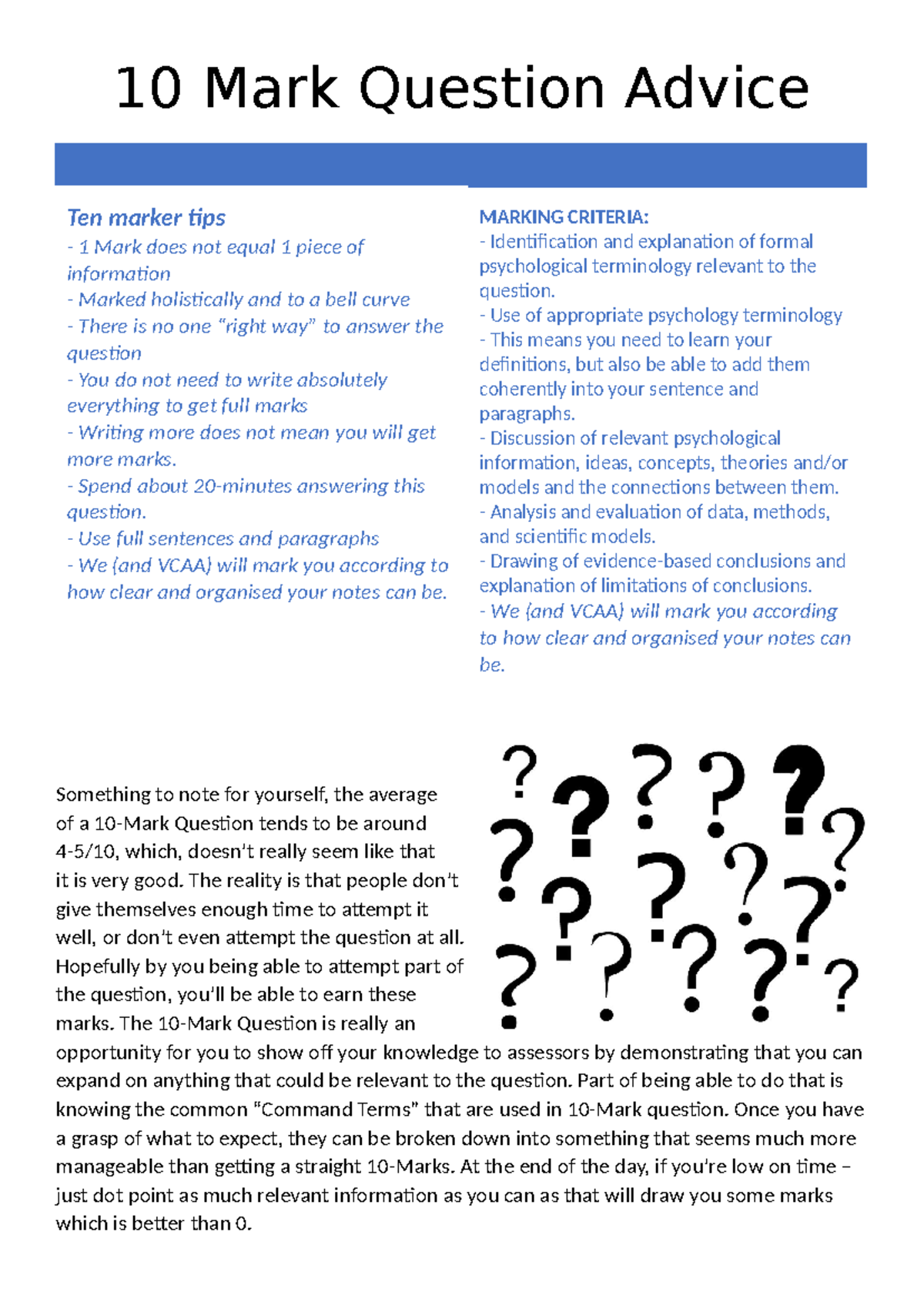 10-Mark Question Strategies for Psychology (VCE) - Studocu