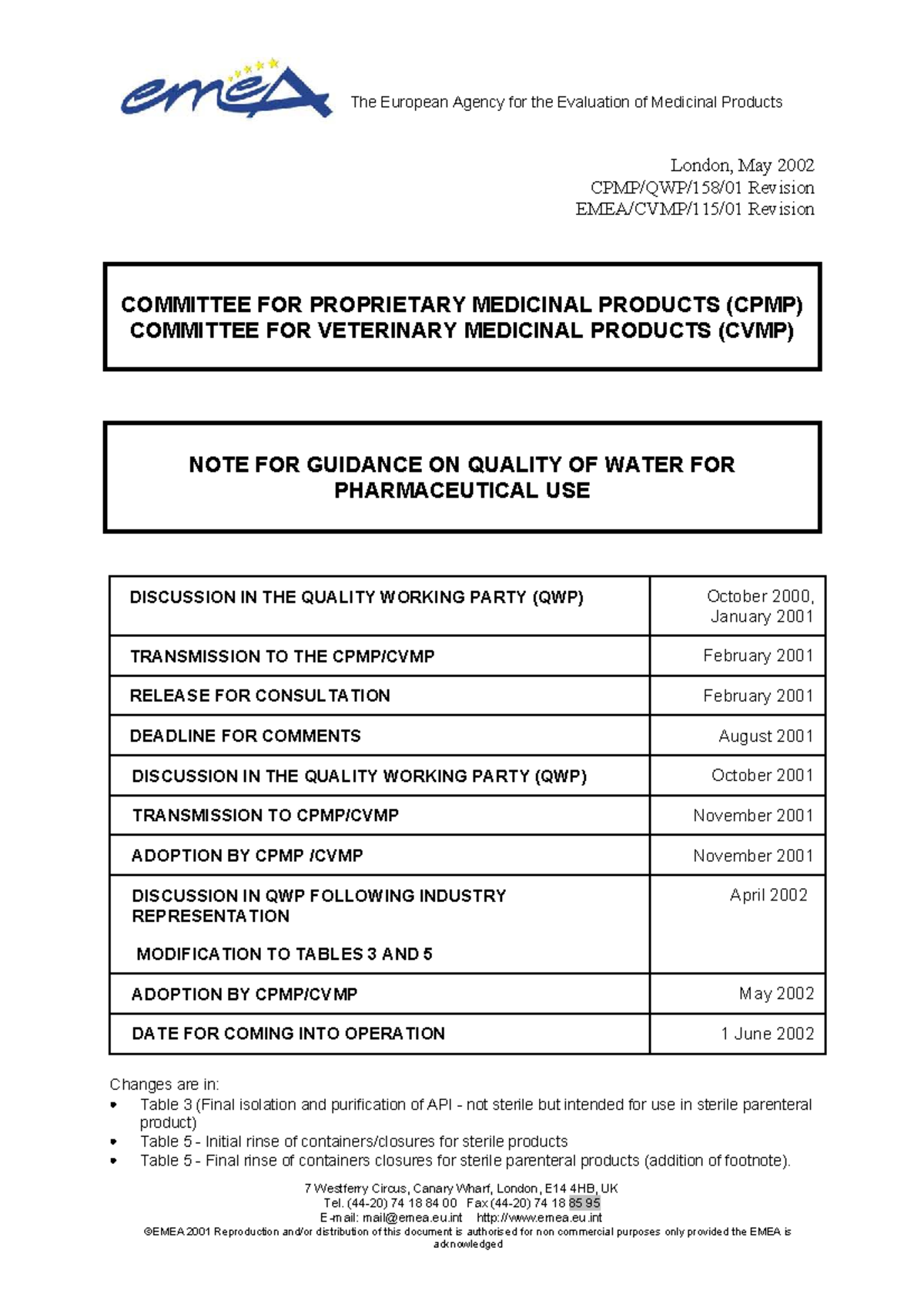 Guidance on Quality of Water for Pharmaceutical Use (CPMP/CVMP) - Studocu