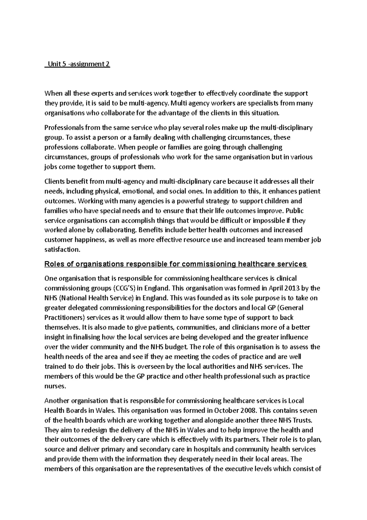 CACHE Level 3 Health & Social Care: Task 7 Assignment Guidance - Studocu