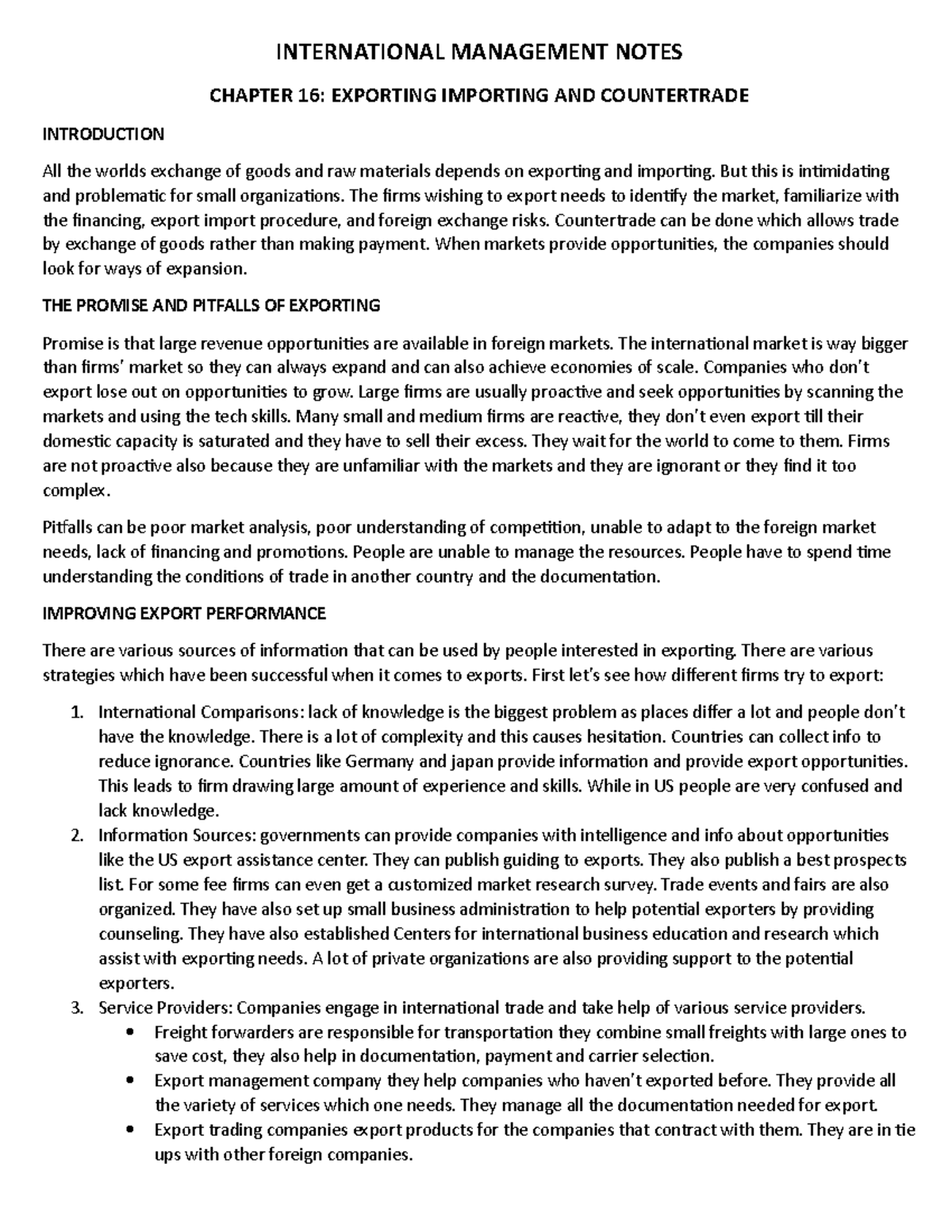 International Management Notes: Chapter 16 - Exporting, Importing ...