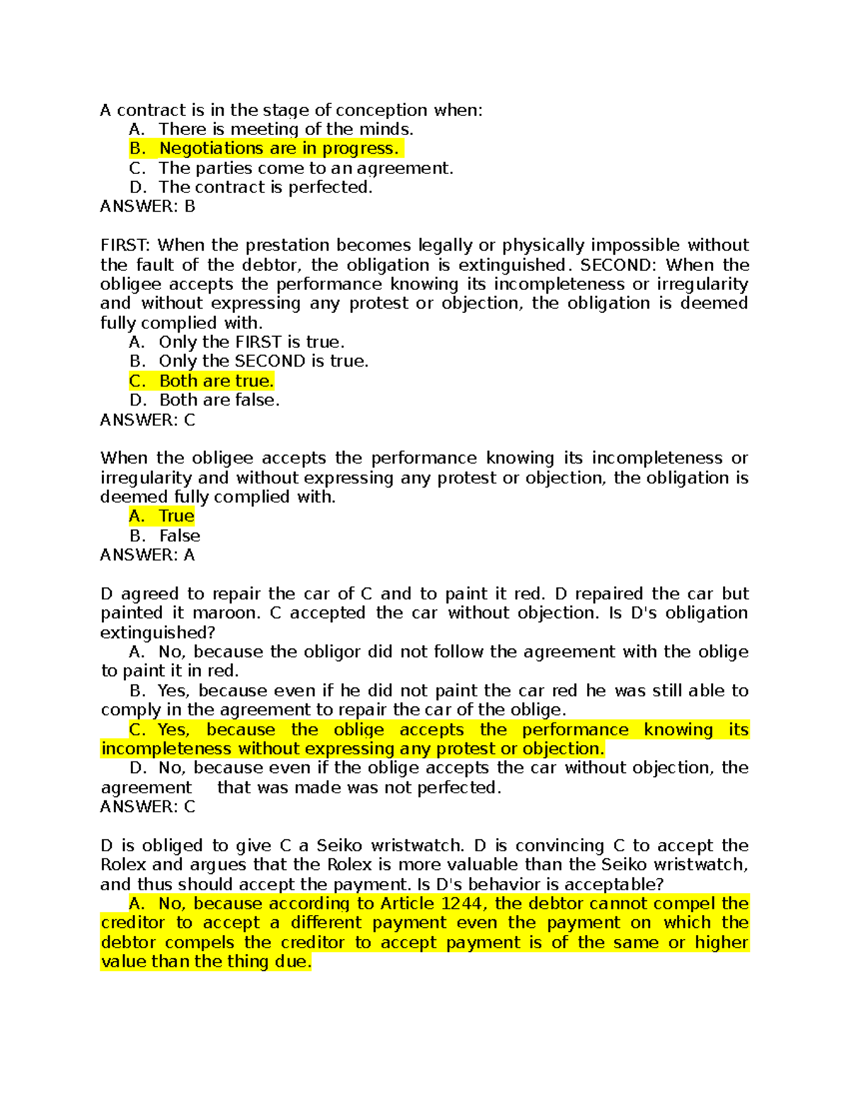 Law Exam Review: Sample Questions & Answers for Final Exam 2020 - Studocu