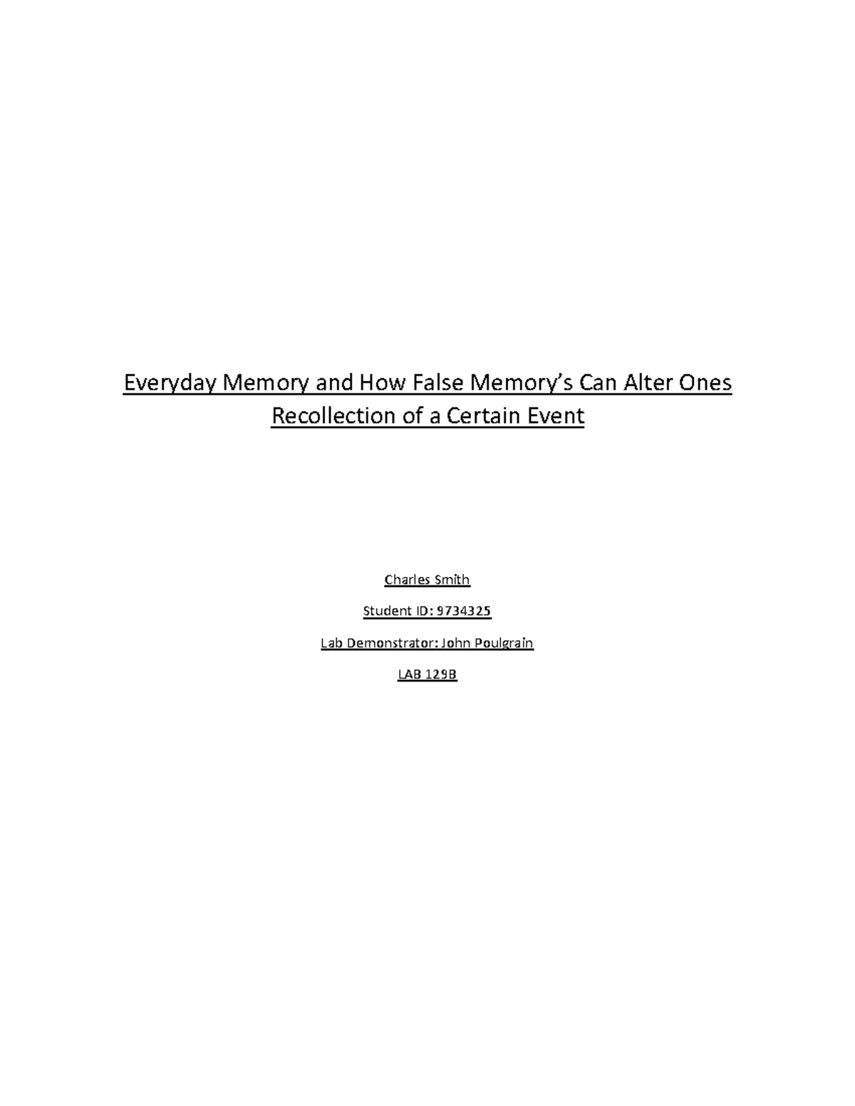 PSYC 111 Lab Report: Everyday Memory & False Memories Analysis - Studocu