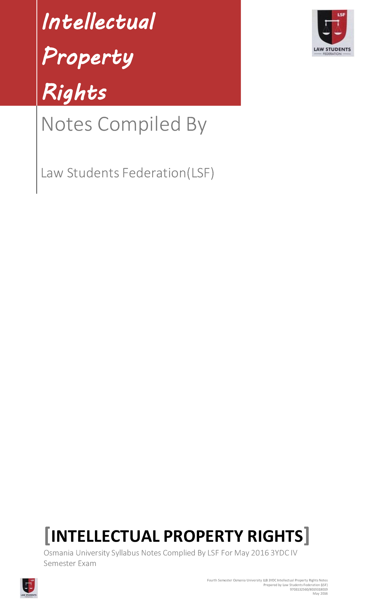 Intellectual Property Rights Notes for LLB 3YDC IV Sem - LSF May 2016 ...