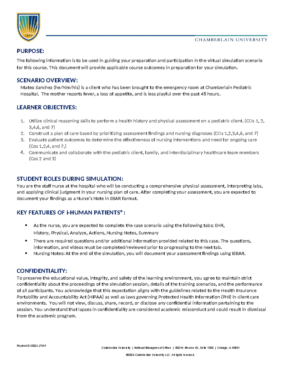 NR328 Student Instructions for i-Human Simulation: Mateo Sanchez - Studocu