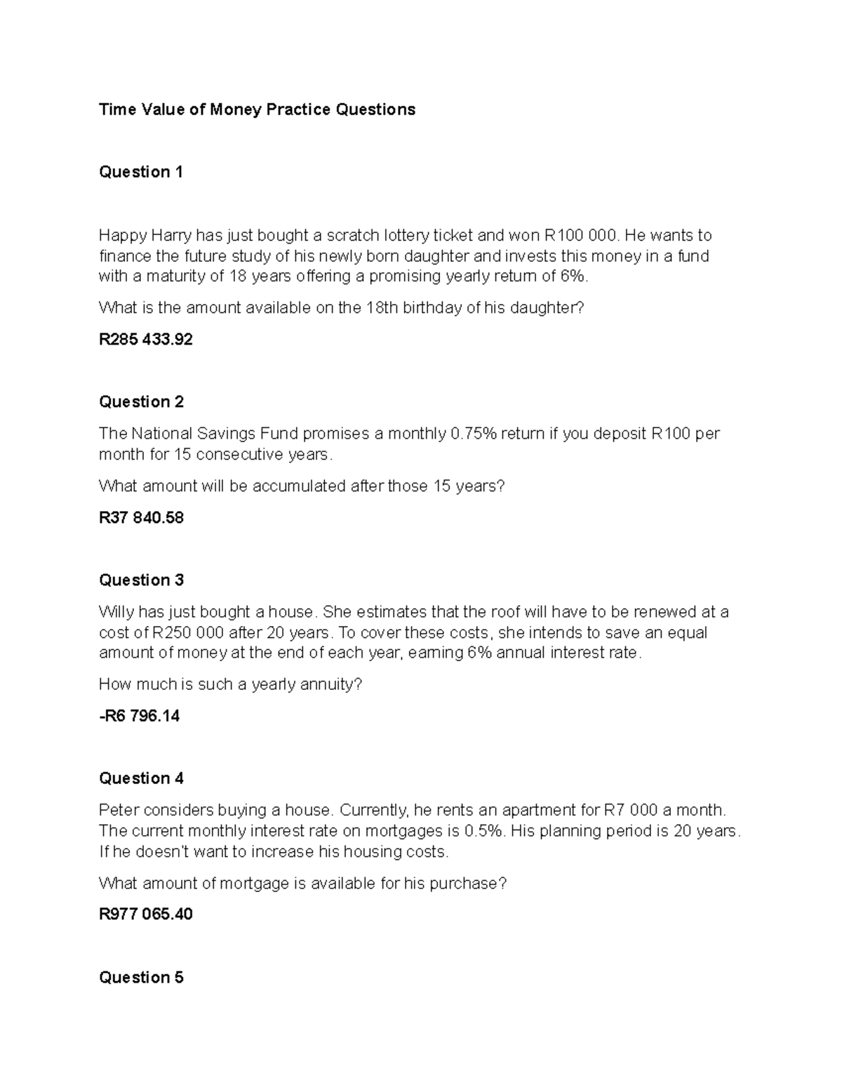 TVM Practice Questions: Time Value of Money Exercises & Solutions - Studocu