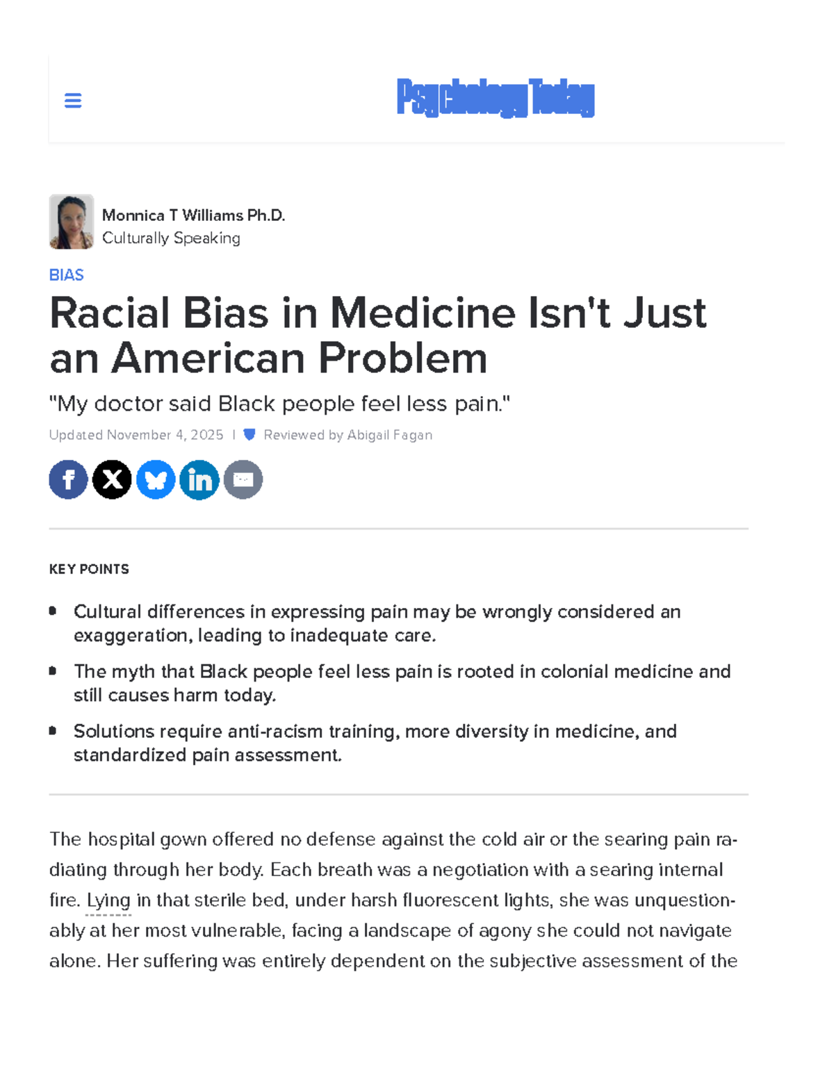 Racial Bias in Medicine: A Global Perspective on Pain and Care - Studocu