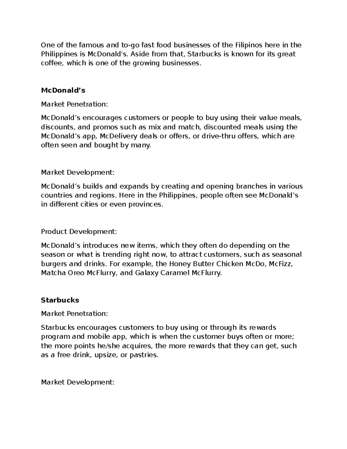 Businesses - Activity: Market Strategies of Fast Food in the ...