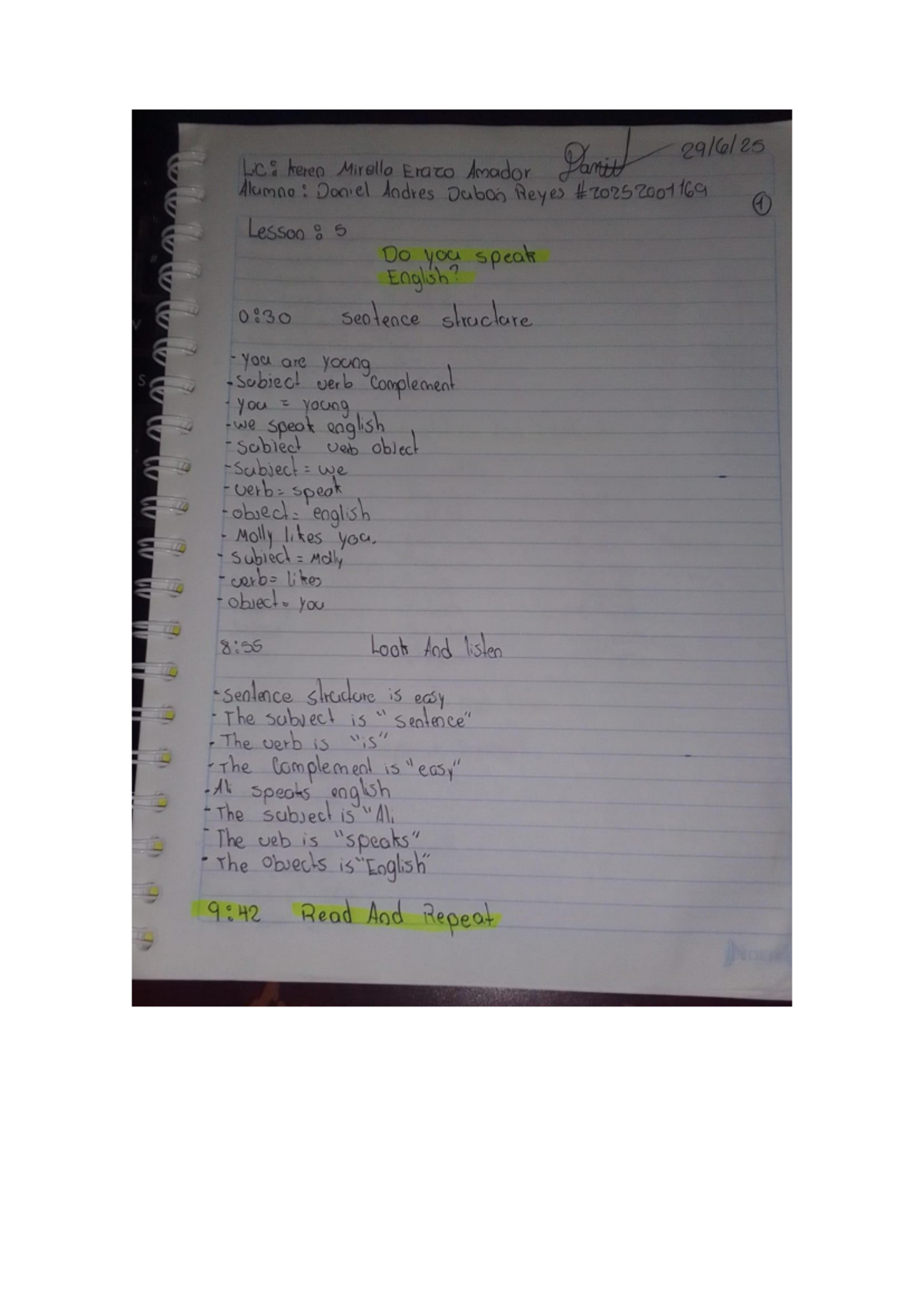 U1T4a14 - Lesson 5: Do You Speak English? Sentence Structure Notes ...