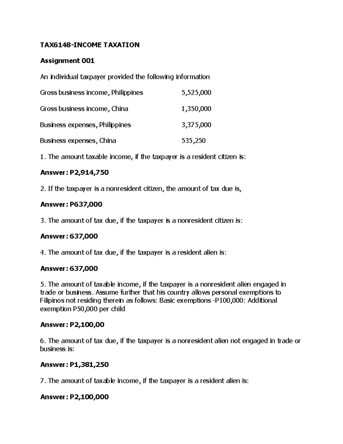 TAX6148 - Comprehensive Income Taxation Reviewer and Short Quizzes ...