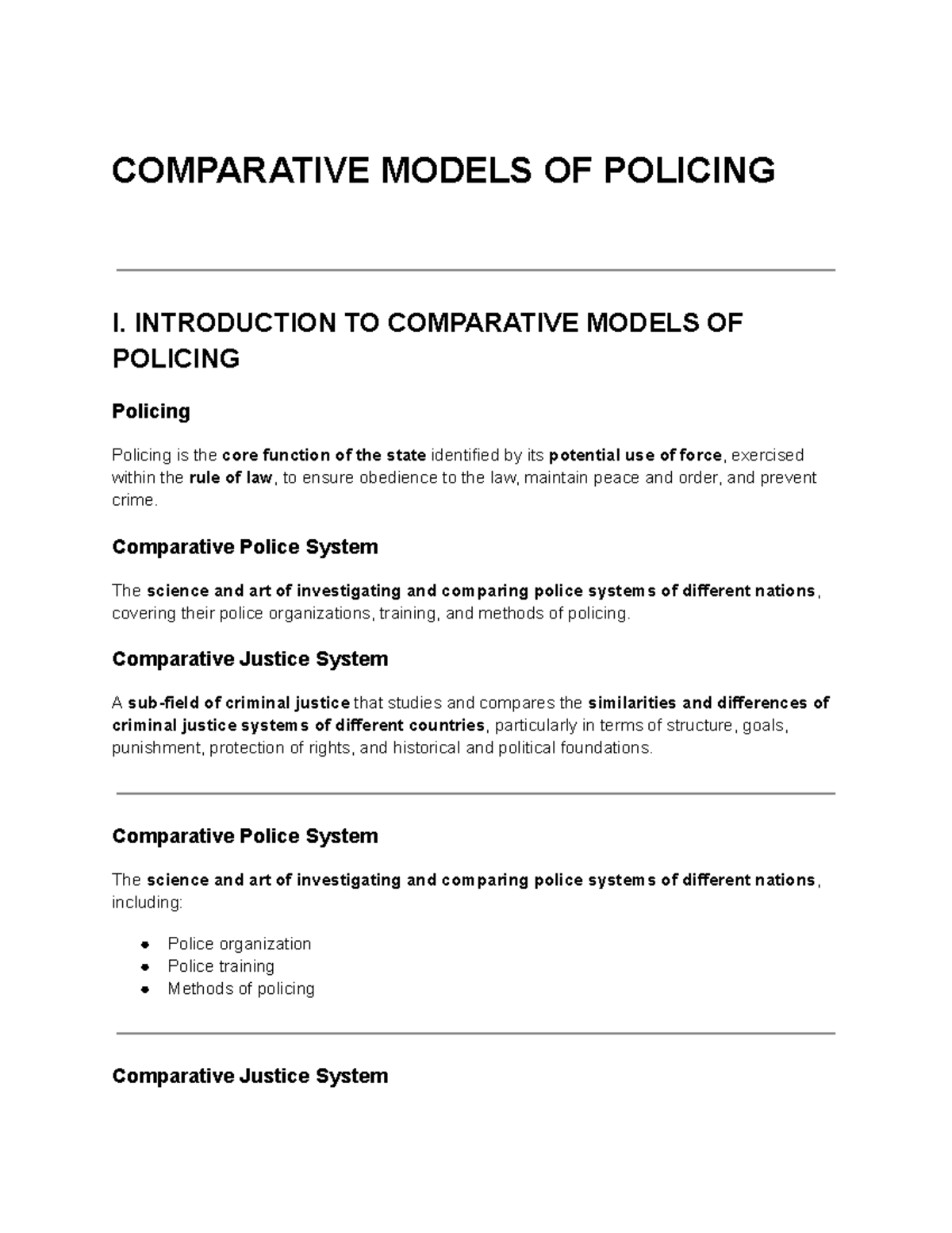 Comparative Models of Policing: An In-Depth Analysis - Studocu