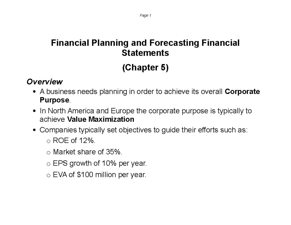 Chapter 5: Financial Planning & Forecasting Financial Statements ...