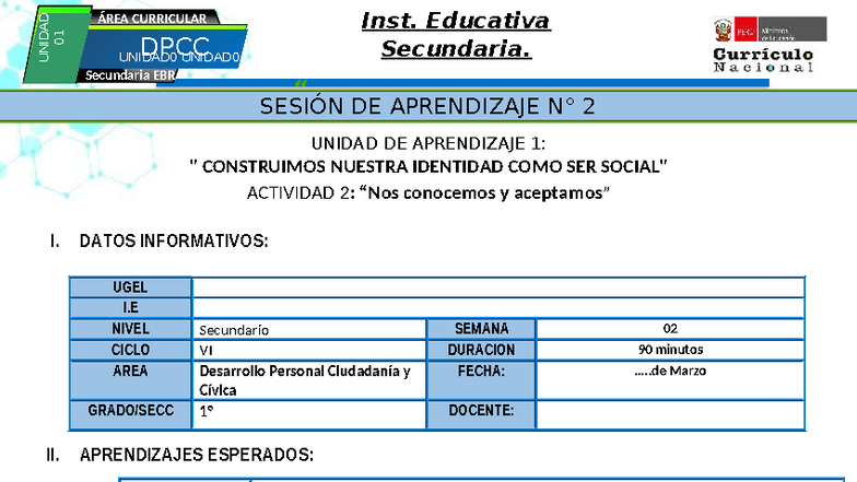 1º DPCC Sesión de Aprendizaje 02: Construyendo Nuestra Identidad 2023 ...