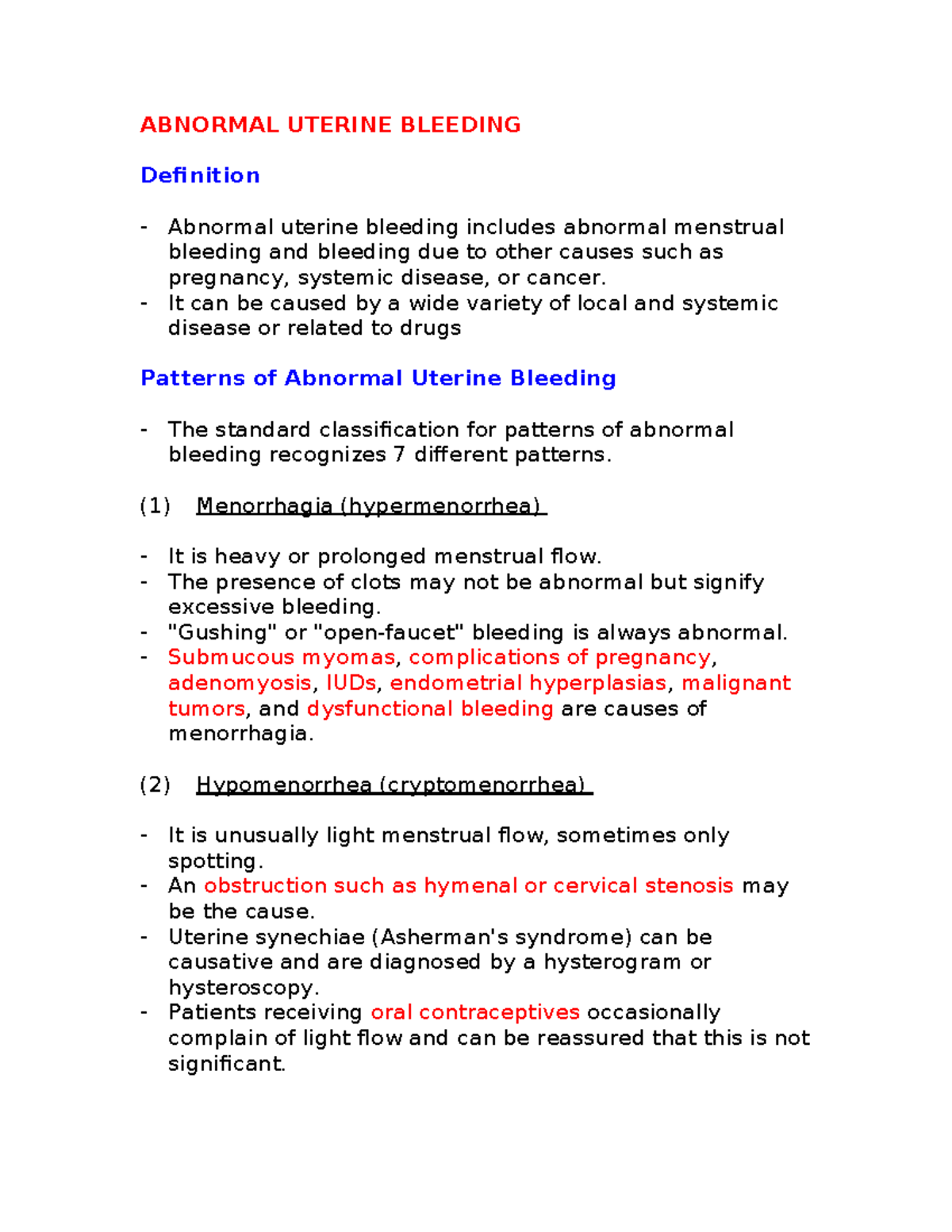 Abnormal Uterine Bleeding: Patterns, Causes, and Management Strategies ...