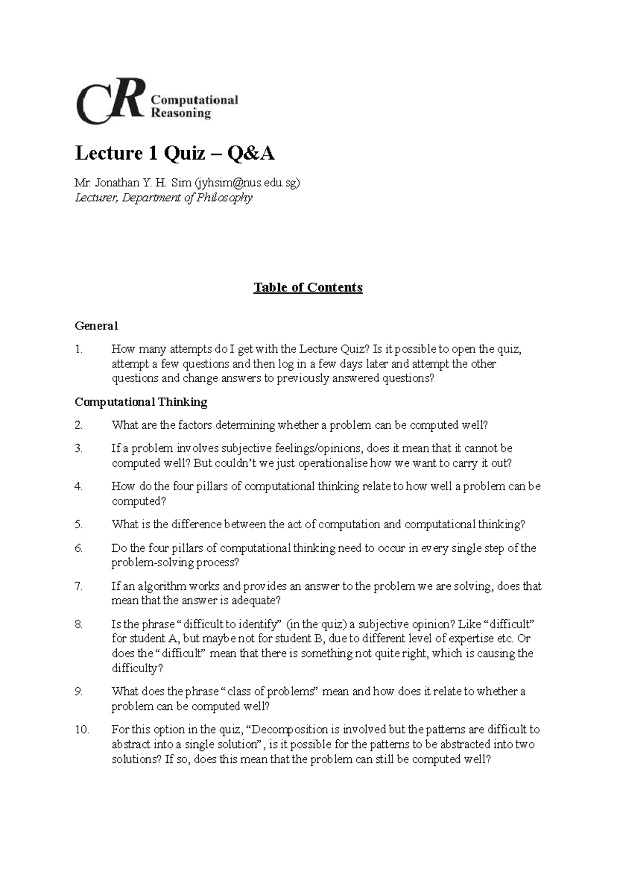 CR Lecture 1 Knowledge Checker Quiz – Q&A Insights - Studocu