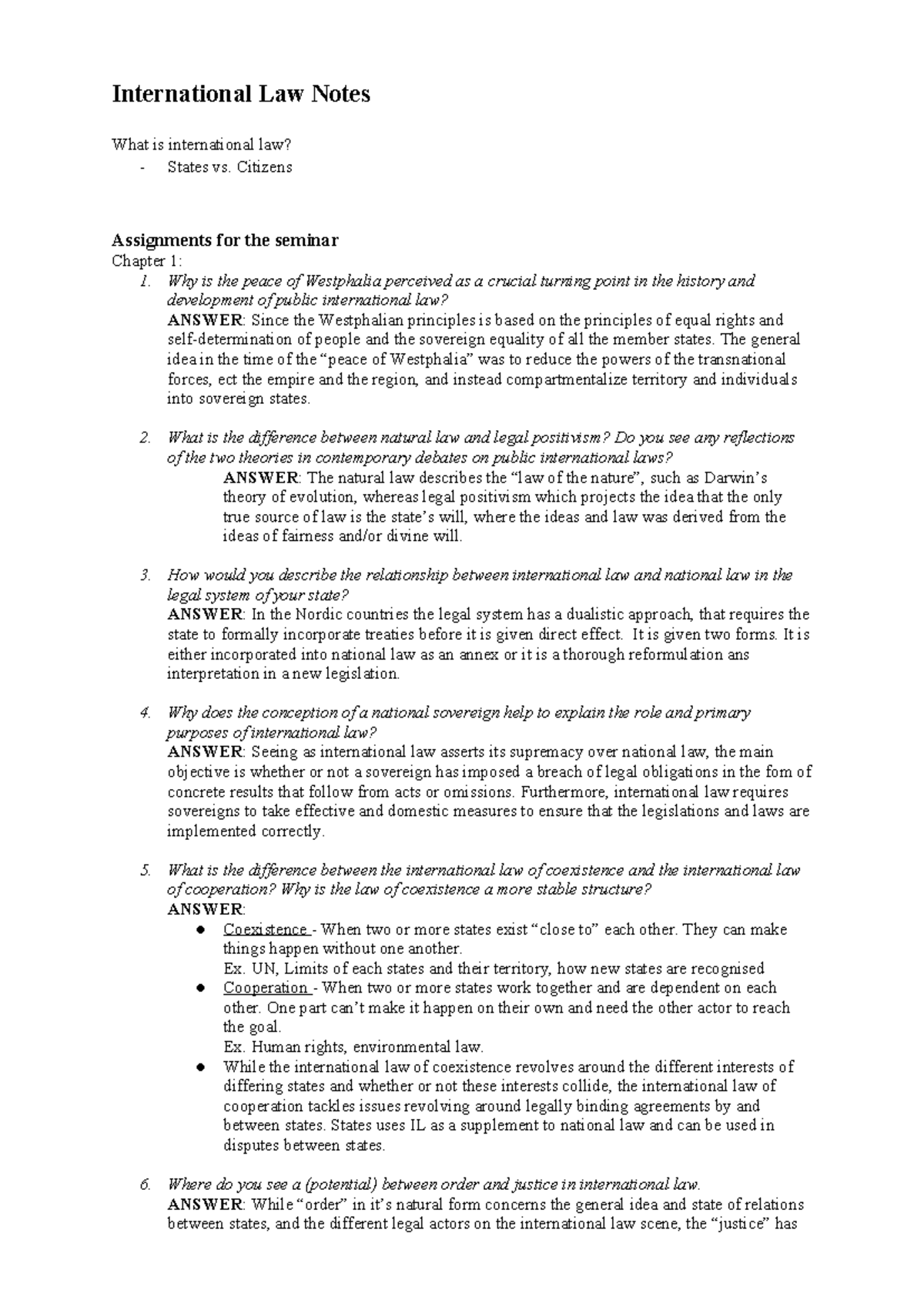 International Law Notes: Key Concepts and Theories Explained - Studocu