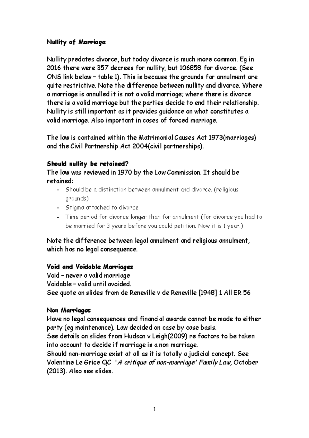 Nullity of Marriage - Important Concepts and Case Studies Notes - Studocu