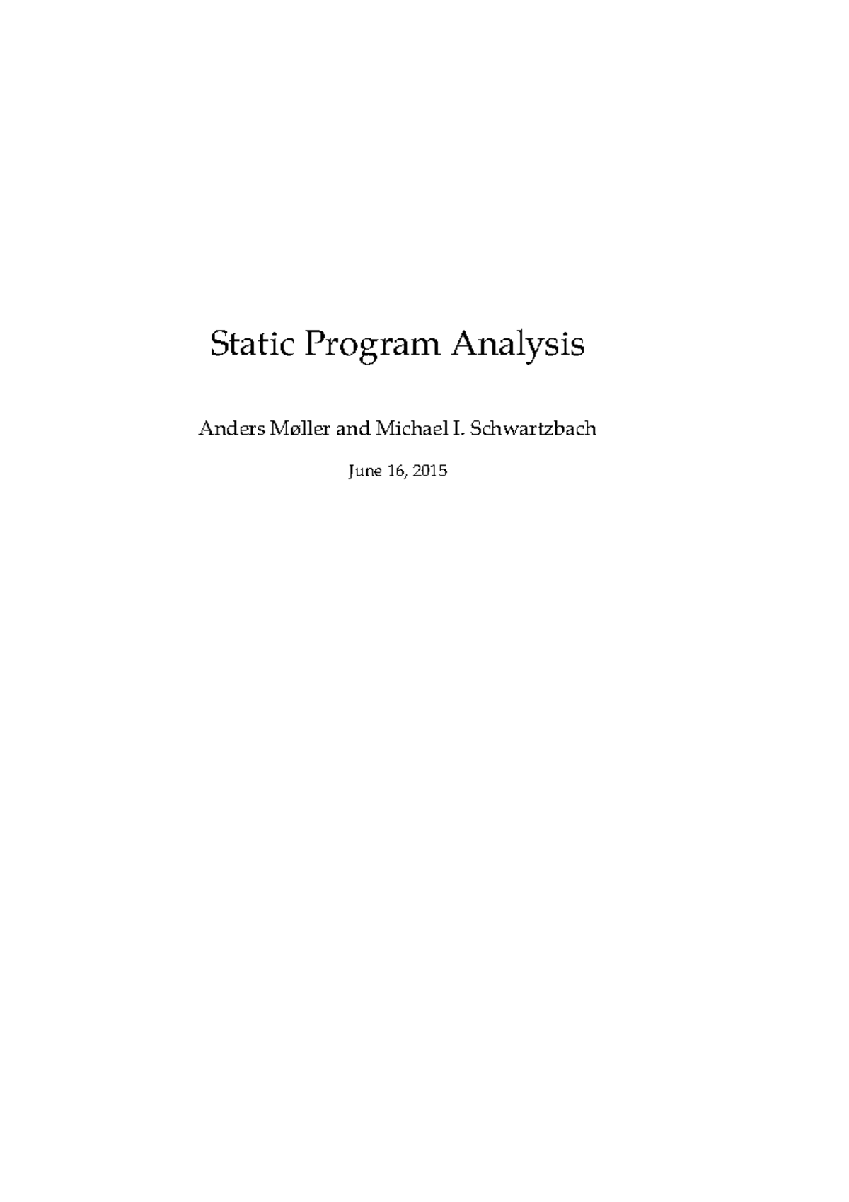 Static Program Analysis: Principles and Applications (SPA) - Studocu