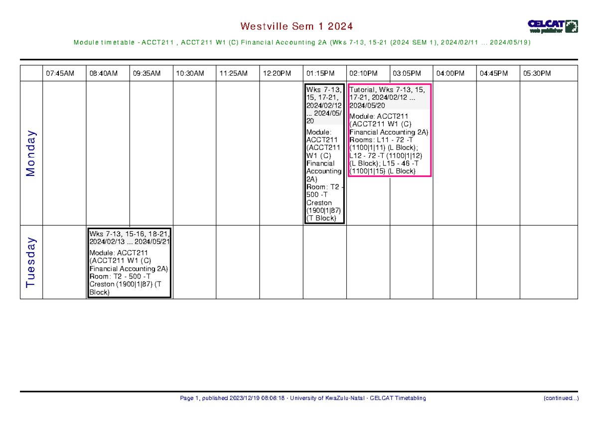 ACCT211 W1(C) Financial Accounting 2A Timetable - Westville Sem 1 2024 ...