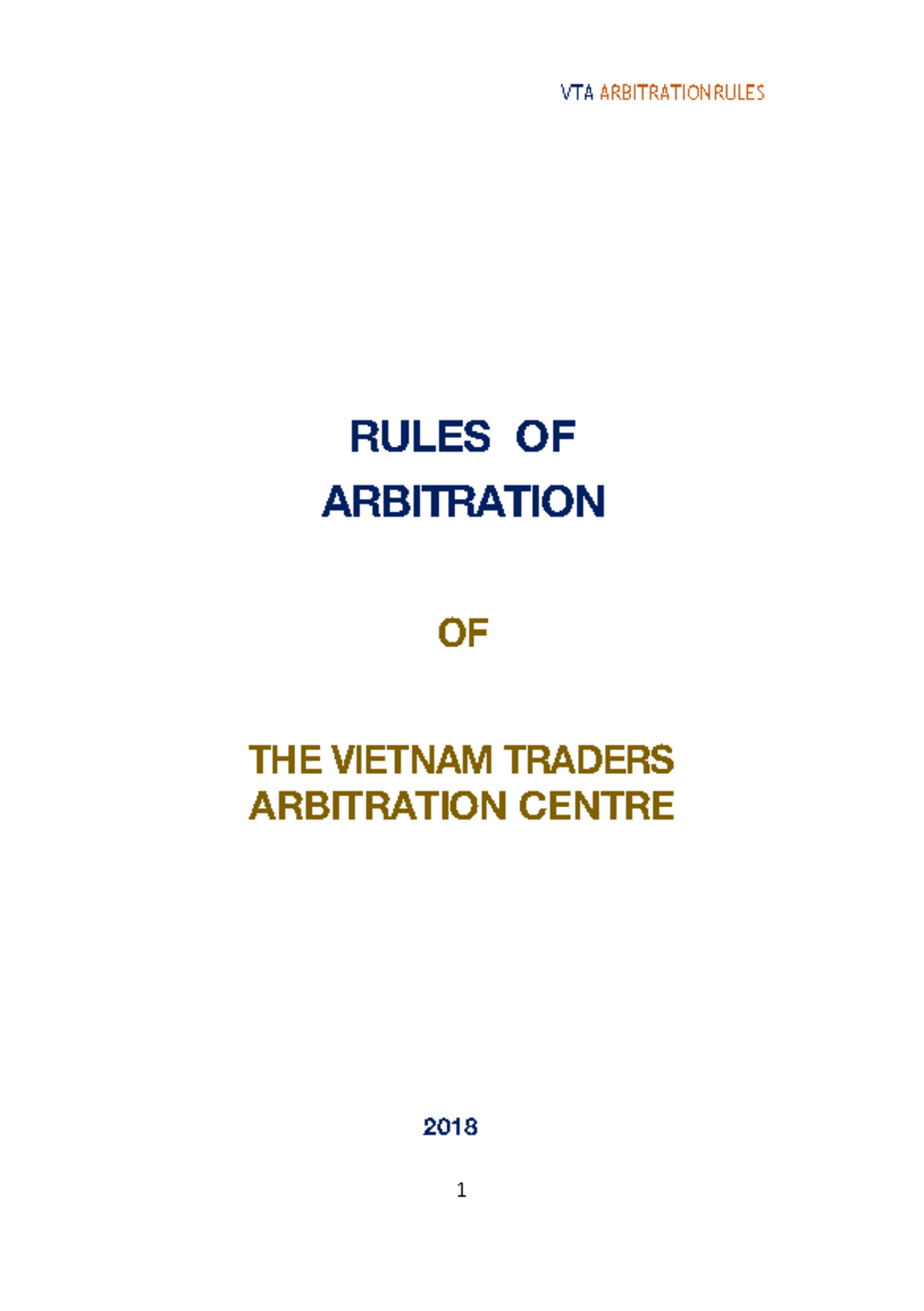 VTA Arbitration Rules: Comprehensive Guide to 2018 Updates - Studocu