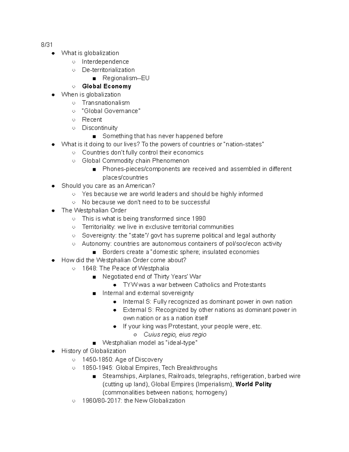 POSC240 - Lecture Notes on Globalization and International Relations ...