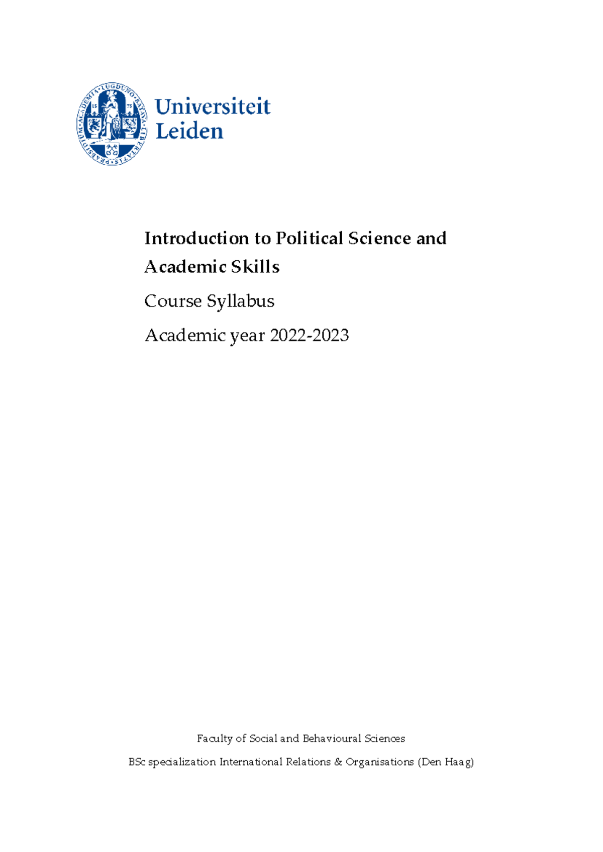 IPS 2022-2023 Course Syllabus: Introduction to Political Science ...