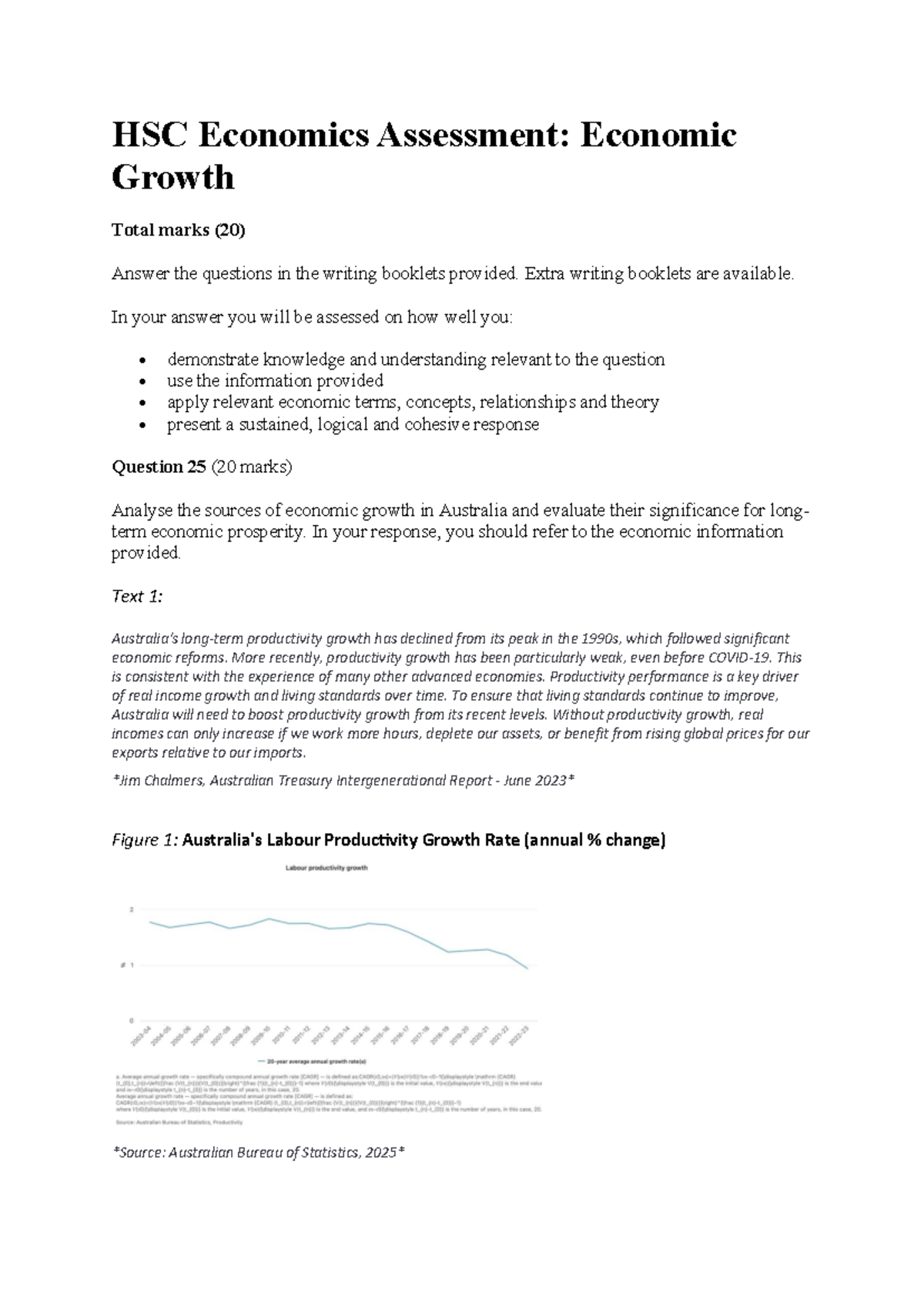 HSC Economics Assessment: Analyzing Economic Growth Sources (20 Marks ...